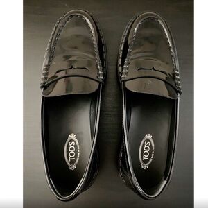 TOD'S Penny Loafer Platform Black Patent Leather Women Shoes